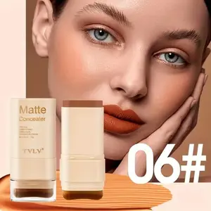 2-in-1 contour and foundation stick, Matte, covers dark circles, waterproof and sweat-resistant, fully covers facial blemishes, concealer stick, comes with a built foundation brush, Valentine's Day gift, Mother's Day gift