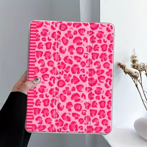 Retro Leopard Print Notebook Style Foldable Tablet Case, Transparent Acrylic Hard Back, Pencil and Adapter Slots, Fits iPad 10.2 2019/2021, iPad Mini, Pro, Air, Scratch-Resistant Slim Design, Shockproof Full Protection, Great Gift for Home and Office
