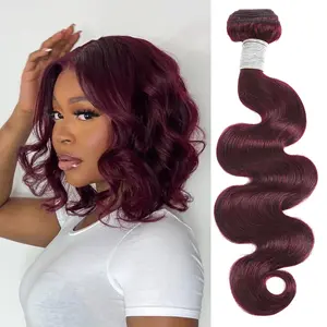 AUROO 99j Color Human Hair Bundles Body Wave, 12A Dark Burgundy Wine Red Colored Bundles Human Hair, 100% Unprocessed Virgin Remy Hair Soft Thick Single Wavy Bundle Sew In Double Weft