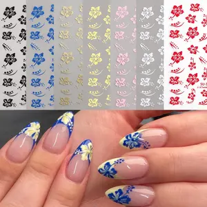 Hibiscus flower nail stickers, self-adhesive nail decorations, multi-colored floral DIY self-adhesive nail decals, nail salon
