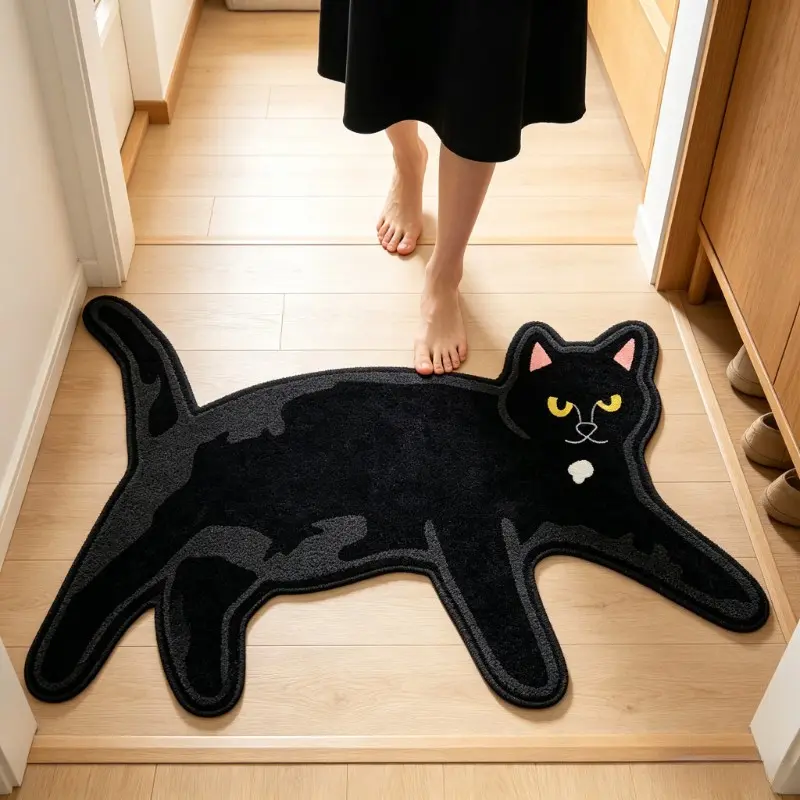 Adorable Cartoon Cat Rug, Modern Sweet Style, Washable Plush Carpet for Living Room, Bedroom, Hotel, Apartment, Sofa, Bookshelf, Floor Mat, Area Rug