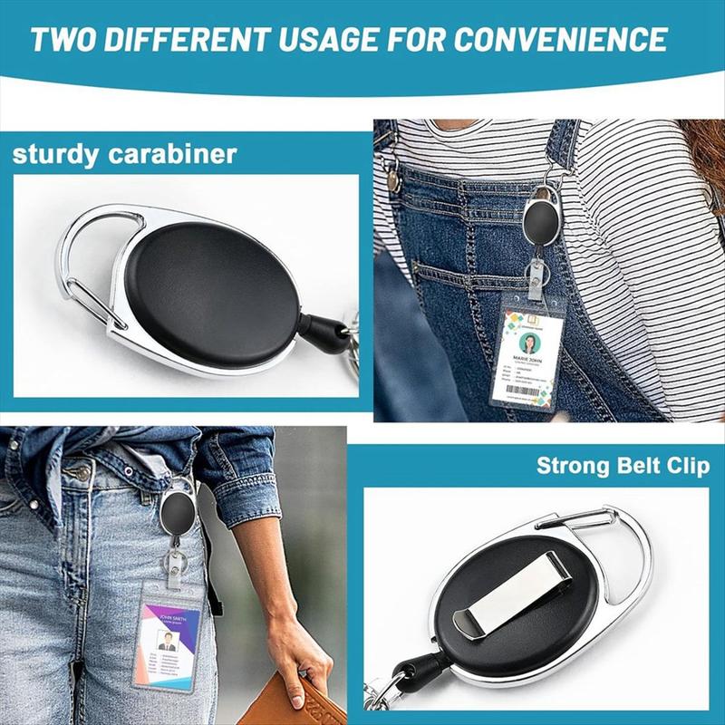 2 Pack ID Badge Holder with Retractable Reel Clear Vertical Card Heavy Duty Carabiner