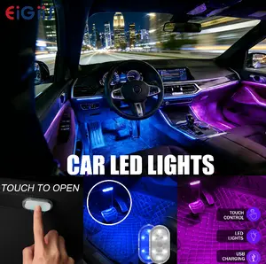 EIGIIS 2 PCS Car LED Lights, Smart Car Interior Lights with Touch Control, Car LED Lights Interior with 6 Bright LED Lamp Beads, Portable USB Rechargeable, Rainbow lights Night Light for Car Decor