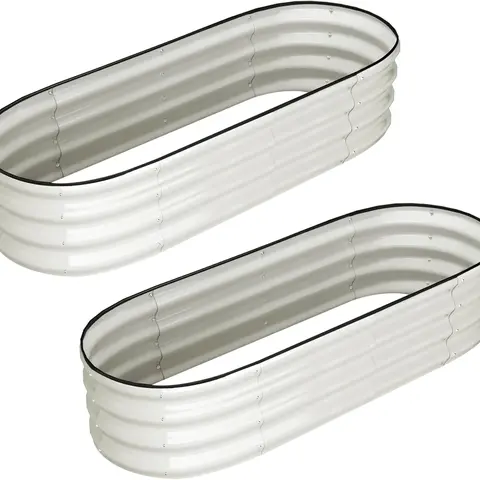 Garden Accessories 2-Piece White Modern Double-Layer Anti-Rust Oval Galvanized Elevated Flower Pots & Planters (4.5x2x1 FT), 0.5 mm Thick Heavy-Duty Elevated Planting Boxes, Tool-Free Assembly, Open-Bottom Drainage Base, Outdoor Garden Use