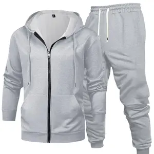 Men's Solid Color Zipper Hoodie + Ribbed Sweatpants Set Spring/Fall Pullover Hooded Shirt Regular Fit Sports Jacket & Pants with Drawstring Casual Jogger Trousers Two-Piece Set Suitable for Street Style Outdoor Leisure Running Workouts