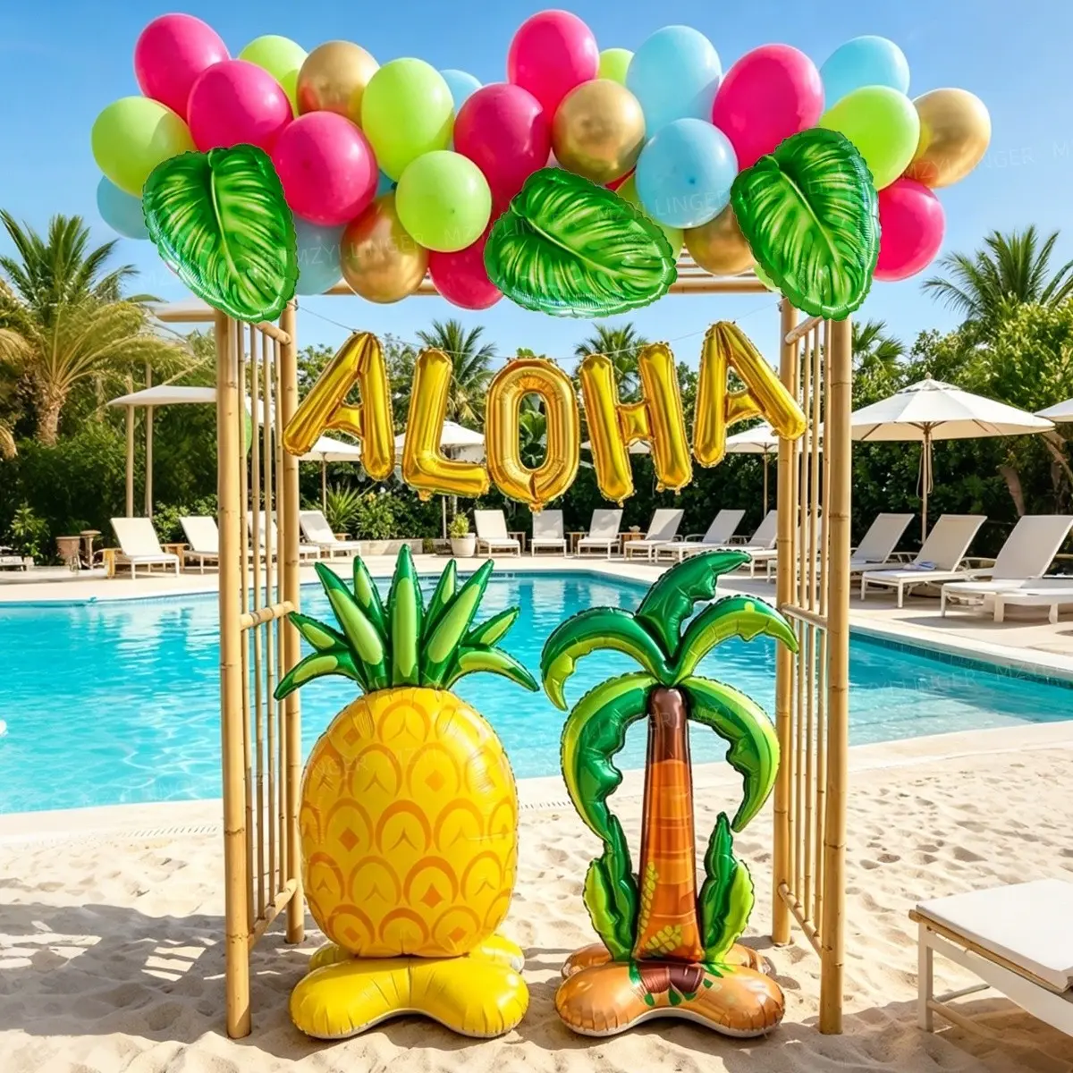 39/41pcs Aloha Tropical Balloon Arch Kit, Hawaiian Party Balloons Decorations with Pineapple and Palm Tree, Perfect for Beach and Birthday Parties