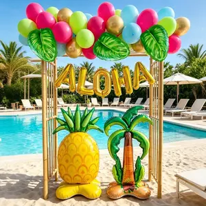 39/41pcs Aloha Tropical Balloon Arch Kit, Hawaii Party Balloons with Pineapple and Palm Tree, Perfect for Beach and Birthday Parties