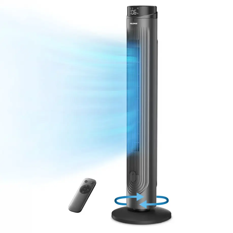 PELONIS 42-Inch Quiet Oscillating Tower Fan with Remote Control, 5 Speeds, 4 Modes, Digital Timer, Indoor Cooling, Black
