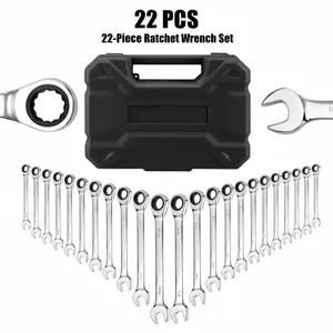22-Piece Ratcheting Combination Wrench Set, 72 Teeth, Combo Ratchet Wrenches Set with Organizer Box, Metric 6-18mm & SAE 1/4-3/4"Adjustable Steel Wrench diy home repair