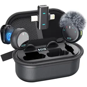 2-in-1  Lavalier Microphone, 40-Hour  Life, Professional Noise Cancellation,  Wearing, 55m Transmission, Compatible withIOS & Android for Recording