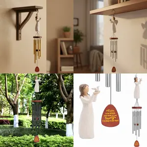 Angel and Dove Memorial Wind Chime, 3 Colors Available (Black, Gold, Silver), Sympathy Bereavement Gift for Loss of Loved One