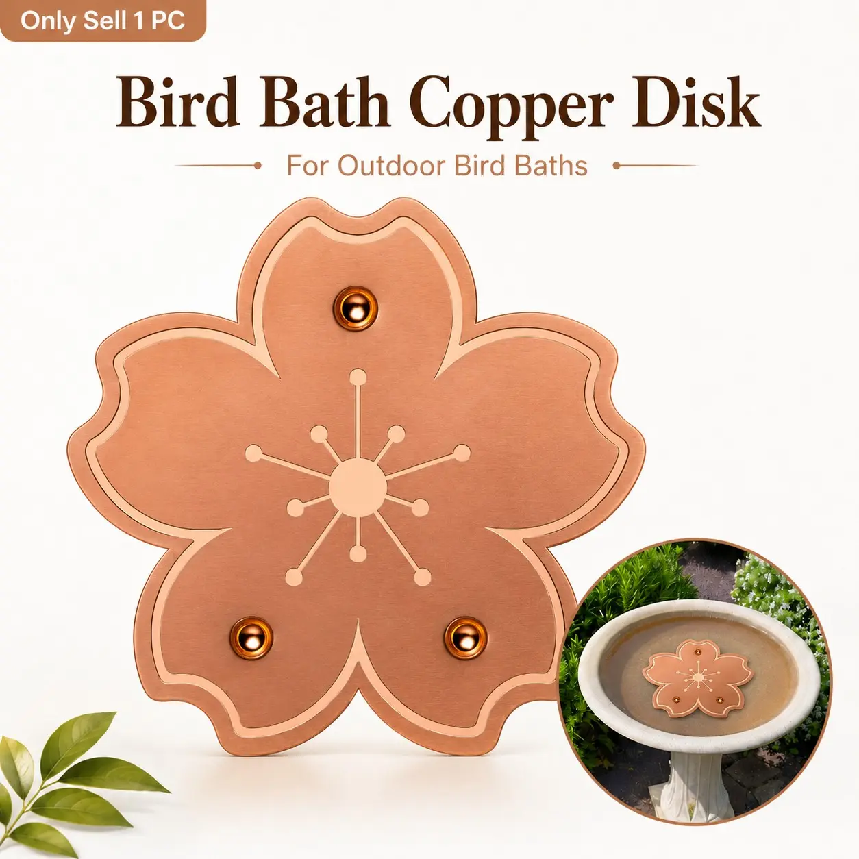 Bird Bath Copper Purification Disk, Bird Bath Copper Disk, Copper Cleaning Disk with Triple-Point Support for Physical Safe Clean Water All-Season, Universal Natural Fit Outdoor Birdbaths Bowls Garden Supplies