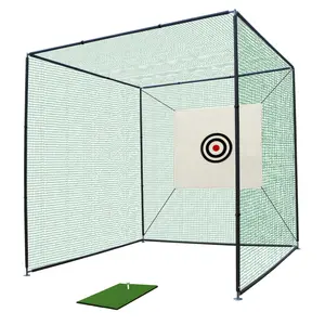 10x10x10FT Golf Practice Net Cage - Metal Frame Hitting Net Kit with 59" Target Cloth, Golf Swing Mat & Rubber Tee, Foldable Portable Indoor/Outdoor for Full Swing (Driving/Chipping/Iron Shots), Black Frame Green Mesh