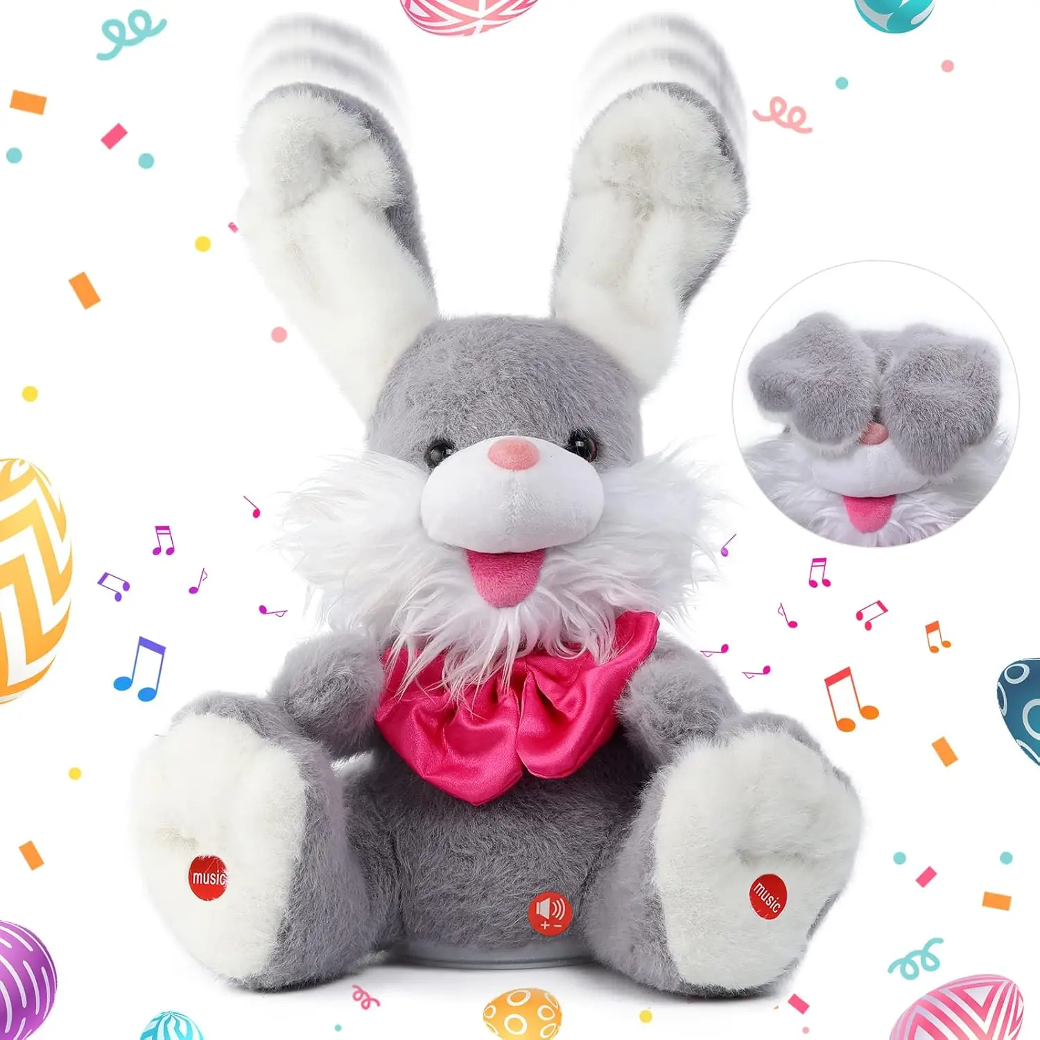 Talking Bunny Repeats What You Say Peek-A-Boo Toy , Stuffed Animals with Volume Adjustable, Singing Features & Interactive Buttons Rabbit Doll
