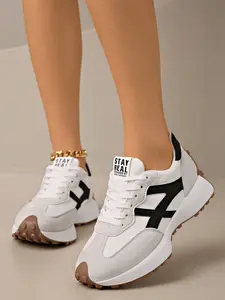 Women's Athletic Shoes Spring Autumn Elegant Fashion Casual Round Toe Low Top Lace-Up Thick Sole Breathable Outdoor Sneakers