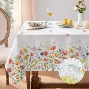 Spring tablecloth rectangle easter waterproof wild flower table cloths stain resistant wrinkle free floral table cover for dinnerpartypicnicindooroutdoor 60 x 84 inch