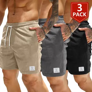 Men's 3-Pack Corduroy Shorts - Black, Grey & Navy - Elastic Waist with Drawstring, Side Pockets, Retro Style - Lightweight Fabric - Perfect for Summer, Beach, Casual Daily Wear - M-3XL Sizes