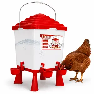 5 Gallon Automatic Chicken Waterer with 4 Anti-Leak Drinking Cups, Poultry Water Dispenser with Elevated Stand, Anti-Roosting Top, PP Transparent Tank & Portable Handle for Chickens, Ducks, Turkeys, Quail, Outdoor Coop Use