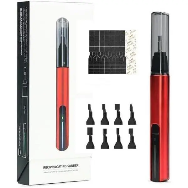 Cordless Reciprocating Sander Pen - USB Quick Charging (20 Minutes Charging, 100 Minutes Duration), Auto Shut Off, 8pcs Sanding Heads, 3m Self-Adhesive Pre-Cut Mesh Sandpapers, Home Supplies Party Gift, 3M Sandpapers, Elongate Service Life