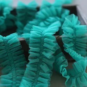 2Yards 5cm Wide Two-Layered Ruffled Sheer Mesh Lace Trim - Peacock Blue, Light Blue, White, Pink, Black for DIY Wedding Dresses, Skirt Trims, Blouse Decorative Edging, Sewing Projects, Elegant Edgings, Intricate Lacework, Sewing Enthusiasts