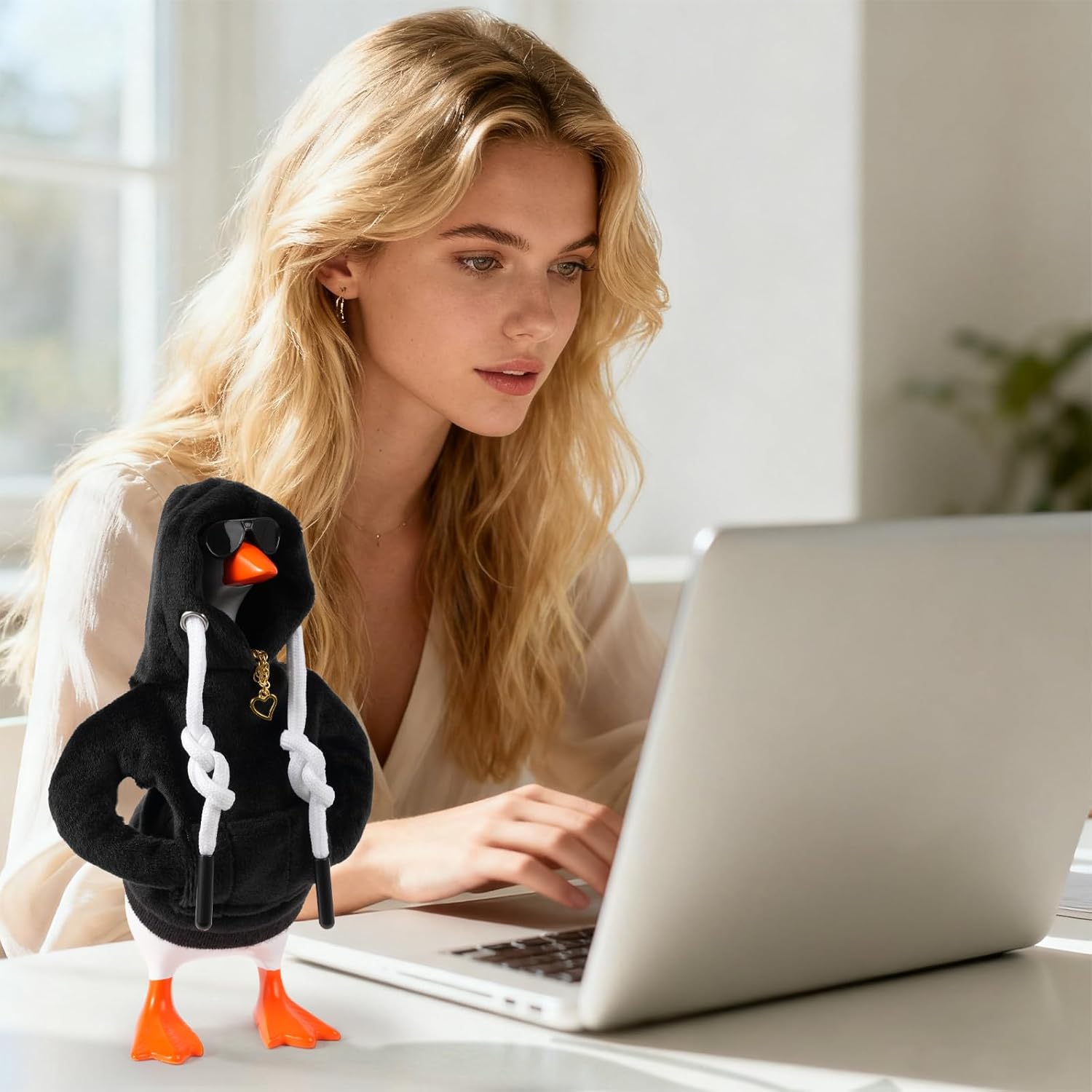 7Inch Desk Goose Outfits Mini Desktop Goose Clothes and Accessories Set Hoodie Sunglasses Necklace for Magnetic Goose Key Holder Home Decor and Housewarming Gift