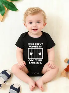 Baby Boys Girls Clothing Newborn Letter Print Short Sleeve Shorts Onesie, Comfortable Infant, Perfect for Daily Wear