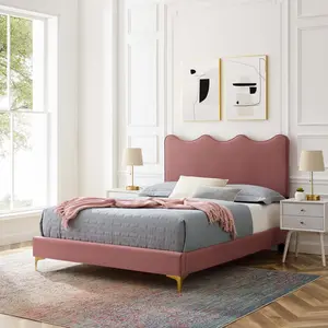 Modway Current Performance Velvet Twin Platform Bed in Dusty Rose