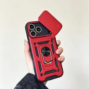 Armor Heavy Duty Protective Phone Case with Sliding Camera Window & Aluminum Alloy Kickstand TPU+PC for iPhone 11/12/13/14/15/16/17 Series