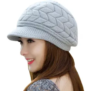 ‌Women Winter Warm Knit Hat Slouchy Beanie Cap with Visor Windproof Coldproof Soft
