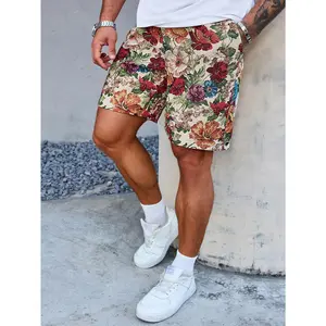 Men's Tapestry Floral Print Shorts Retro Vintage Casual Streetwear Shorts Elastic Waist
