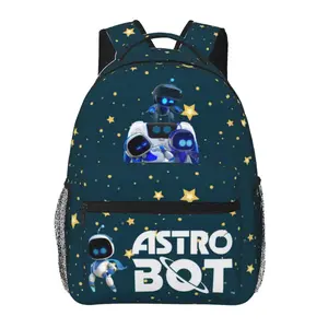 Astro Bot Travel & Daily Commute Backpack astrobot Functional School Backpack astro bot toy Casual Lightweight Daypack with Zipper Front Pocket & Mesh Side Pockets, Padded Shoulder Straps, Back to School Essentials