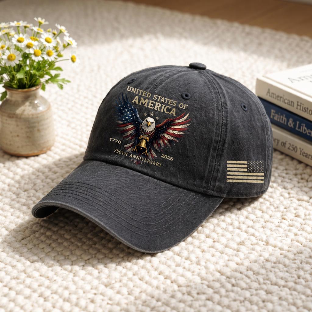 Patriotic Veteran Hat, 250th Anniversary USA Cap 1776–2026, Bald Eagle Military Veteran Gift, American Pride Cap for Men, Apparel Made In The USA