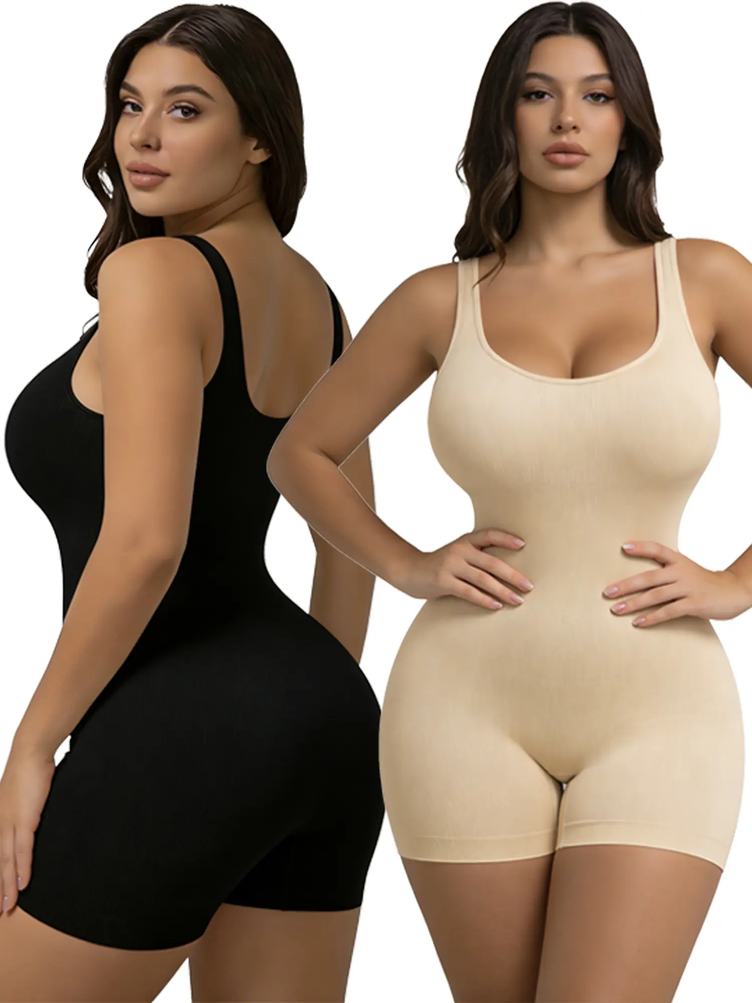 GOLD CARP Women's 2-Pack Seamless Nylon Blend Shapewear Bodysuit Leotard - Square Neck, Tummy Control, Compression Fit, Foldable, Body Contouring for Holiday Use, Full Coverage, Plain, Expandable, Yoga, Lady, Shaper, Basic, Style, Boy Shorts, Valentines D