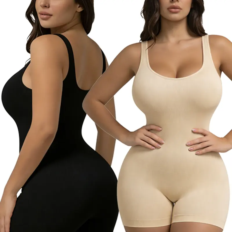 2PCS Women Seamless Shaping bodysuit Ribbed Active Romper for Women,Yoga Shorts Comfy High Elasticity Workout Tank Top Jumpsuit, Lightweight Casual Playsuit