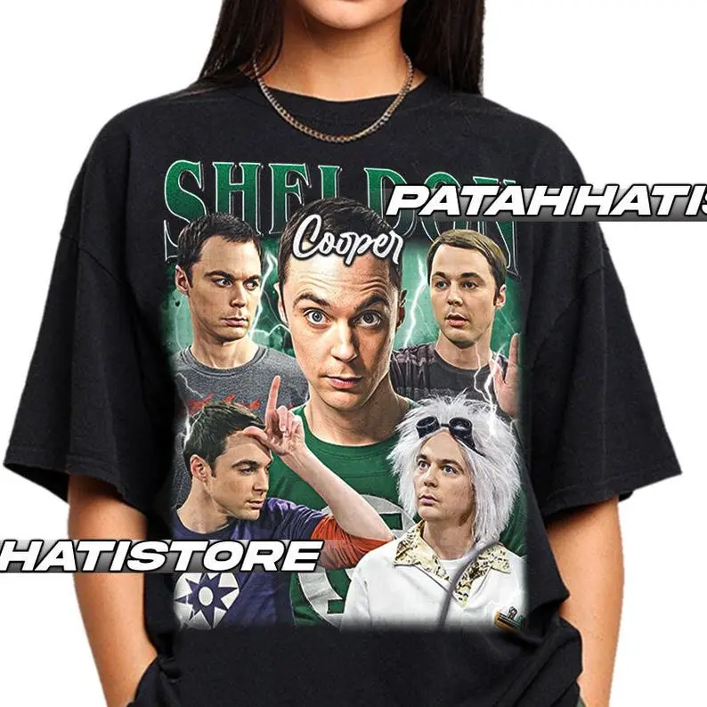 Men's Unisex Sheldon Cooper Vintage 100% Cotton Graphic T-Shirt - Fitted Classic Fit, Round Neck Short Sleeve, Preppy Style Top, M Size, Ash, Charcoal, Chinese New Year, Tear-Away Label, Graphic Print, Crew Neck
