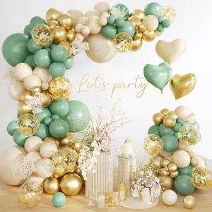 160PCS Sage Green and Gold Balloon Garland Arch Kit Olive Green White and Gold Confetti Balloons with Heart Foil Balloons for Baby Shower Birthday Party Decor