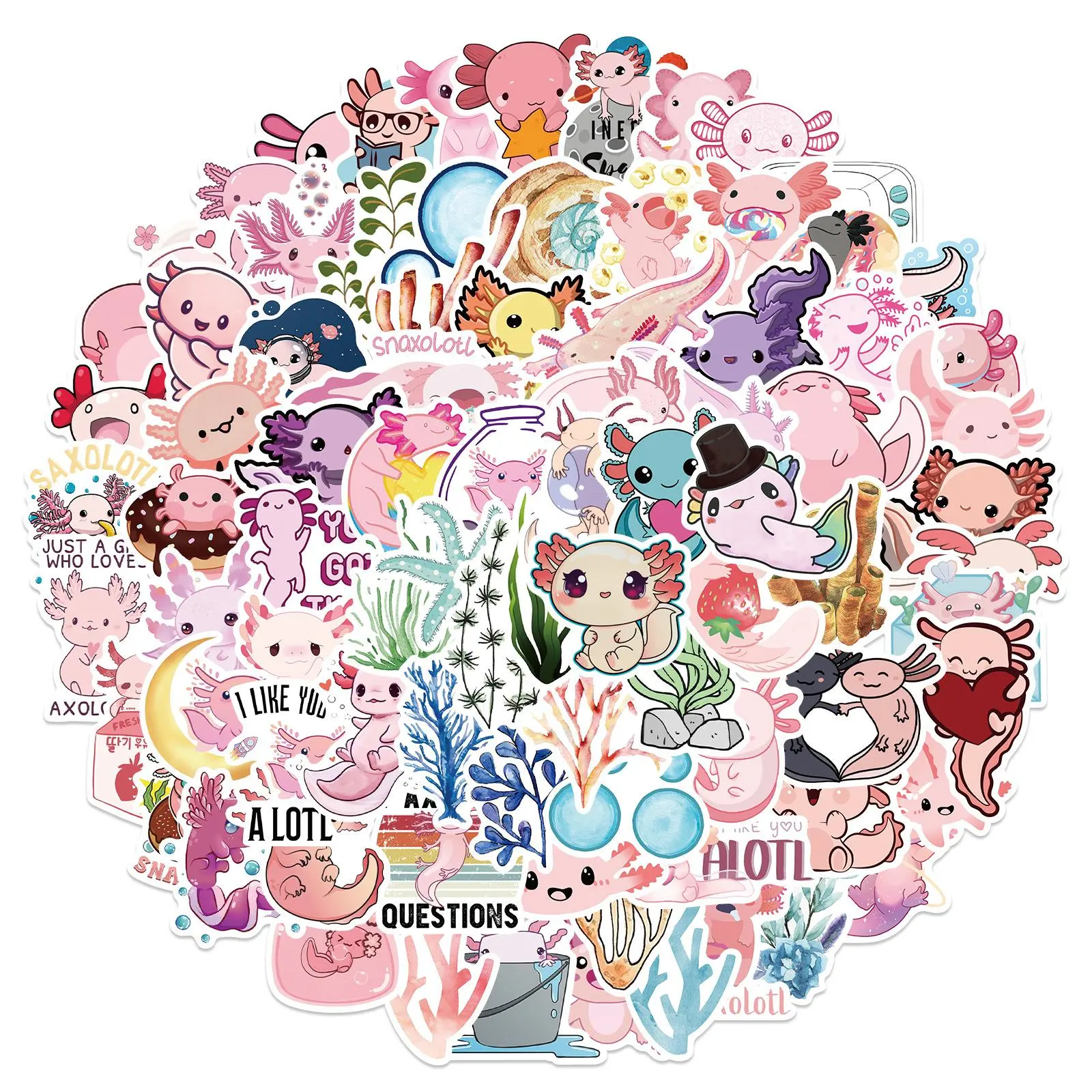 Cute Salamander Pattern Sticker, 100pcs Self Adhesive Decorative Sticker, DIY Decal for Water Bottle, Laptop, Phone Case, Scrapbooking, Journal Making