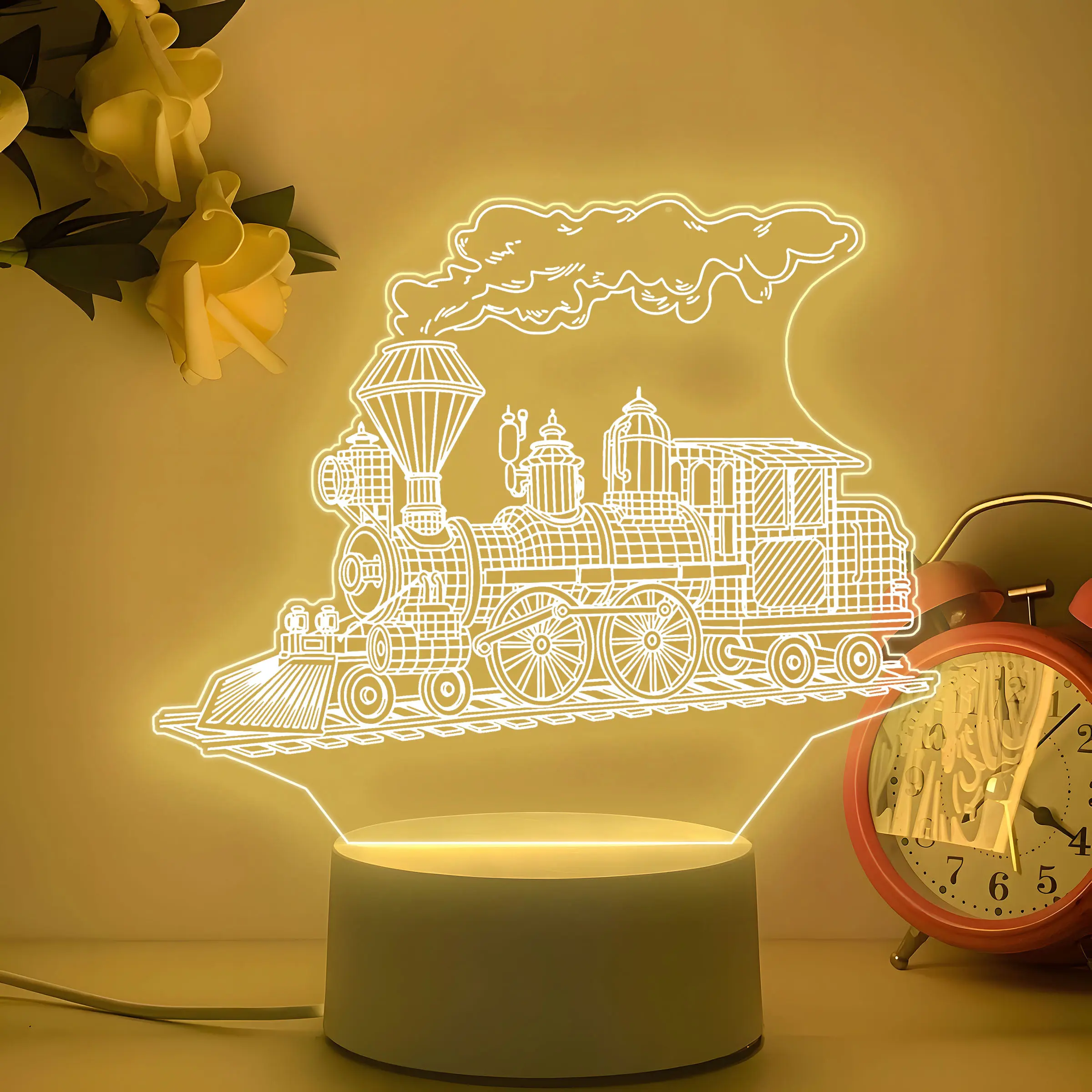 Train LED Night Light, USB Powered Warm Color Ambiance Lighting, Mood Decorative Lights, Perfect for Bedroom and Indoor Decor, Ideal Train Enthusiast Gift