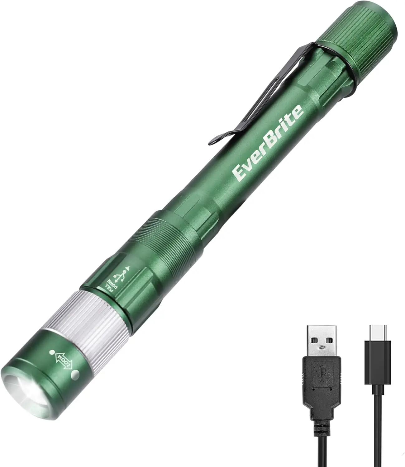 Rechargeable LED Pen Light Flashlight - 300 Lumens, Adjustable Zoom, Pocket-Size with Clip, Memory Mode, USB-C Cable Included, IP44 Rated, Reliable Durable, for Mechanics, Hiking/Light Outdoor, Emergency Use, Rechargeable Flashlight