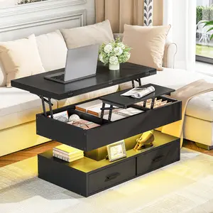 HOOBRO Coffee Table with Storage, Lift Top Coffee Table, Center Table with Hidden Compartment and LED Light Strip, for Living Room and Dining Room, Black #SpringSale #BigSpringSale