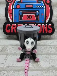 Trash Opossum Flexi Fidget Toy - 3D Printed Articulating Sensory Toy with Trash Can and Lid - Perfect for Kids and Adults Stress Relief Model