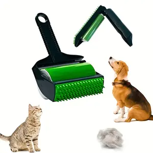 Reusable Pet Hair Remover Roller, 2-in-1 Lint Roller with Silicone Brush, Washable Fur Removal Tool for Dogs & Cats, Clothing, Sofa, Carpet, Car Seat & Pet Beds, Foldable Portable Cleaning Brush