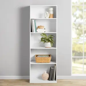 5-Shelf Bookcase with Adjustable Shelves, White
