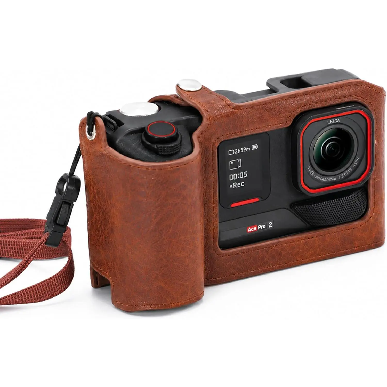 Vintage Carrying Case for Insta360 Ace Pro 2 Xplorer Grip Pro Accessories| with Carrying Strap with Retro Soft PU Leather, For Insta 360 Ace Pro 2 Xplorer Pro Use