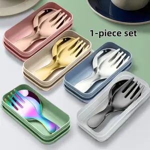 Stainless Steel Cutlery Set with Box, Portable Fork and Spoon Combo for Party Travel Picnic, Multi-Functional Round Head Utensils, Portable Tableware Set