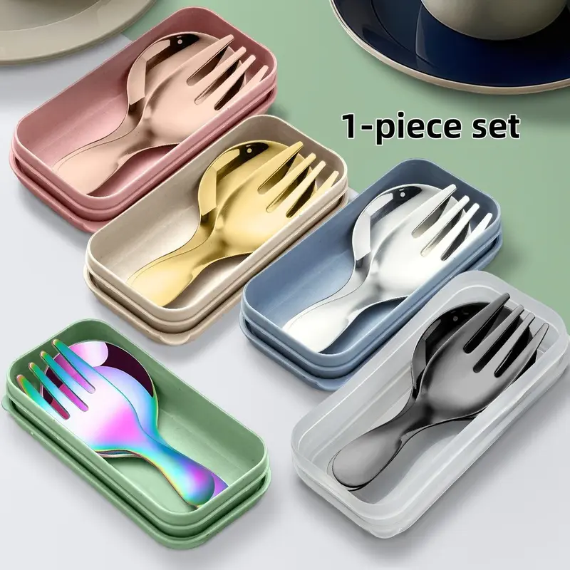 2-Piece Stainless Steel Cutlery Set with Box, Portable Fork and Spoon Combo, Tableware Utensils, Ideal for Parties, Travel, Picnics, Ice Cream, Cake, Fruit