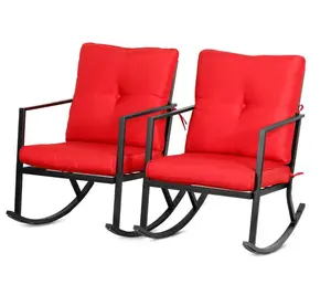 BALI OUTDOORS Patio Rocker Chair Rocking Chairs 2 Piece Modern Outdoor Furniture Red Thick Cushions, Black Steel Frame #springtok