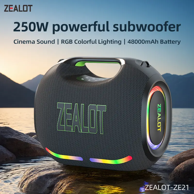 250W【ZEALOT】Portable wireless speaker high ,fidelity sound and audio, desktop Bluetooth speaker surround sound, TWS pairing, 48000 long battery life, supports USB/TF card/AUX/BT smartphones. Ideal choice for family/car/party/camping/gift giving