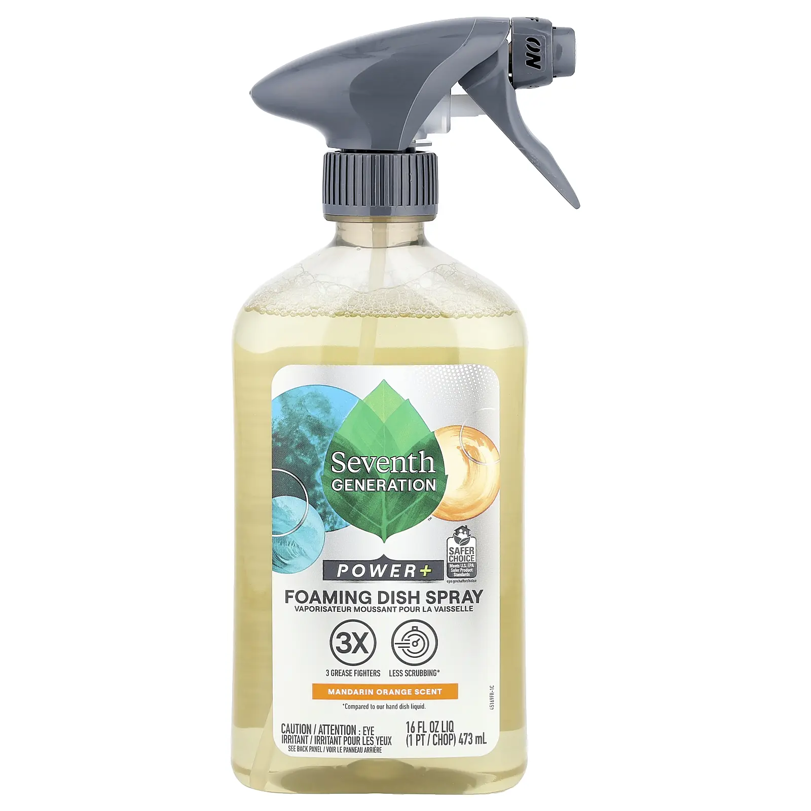 Seventh Generation Power+, Foaming Dish Spray, Mandarin Orange, 16 fl oz (473 ml)
