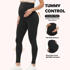 Women's Maternity Leggings Over The Belly High Waisted Yoga Pregnancy Leggings Workout Cuffed Sweatpants Pregnancy Pants Activewear for Women in Black Color